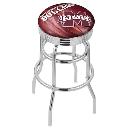 Holland Bar Stool Co 30" Chrome 2-Ring Mississippi State Swivel Bar Stool, Accent Ring L7C3C30MssStU-D2